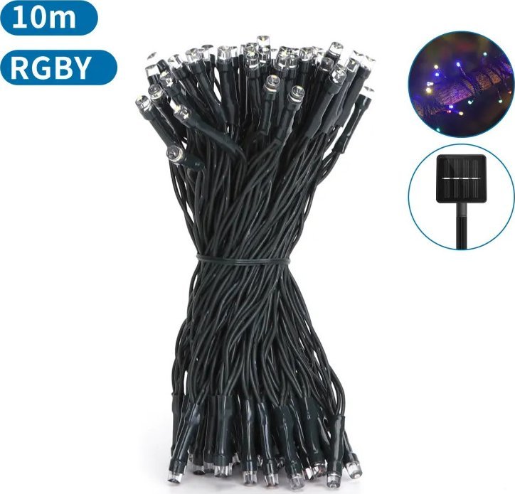 Aigostar Lampki LED RGBY 10 solarne Płaskie łańcuchy świetlne LED RGBY