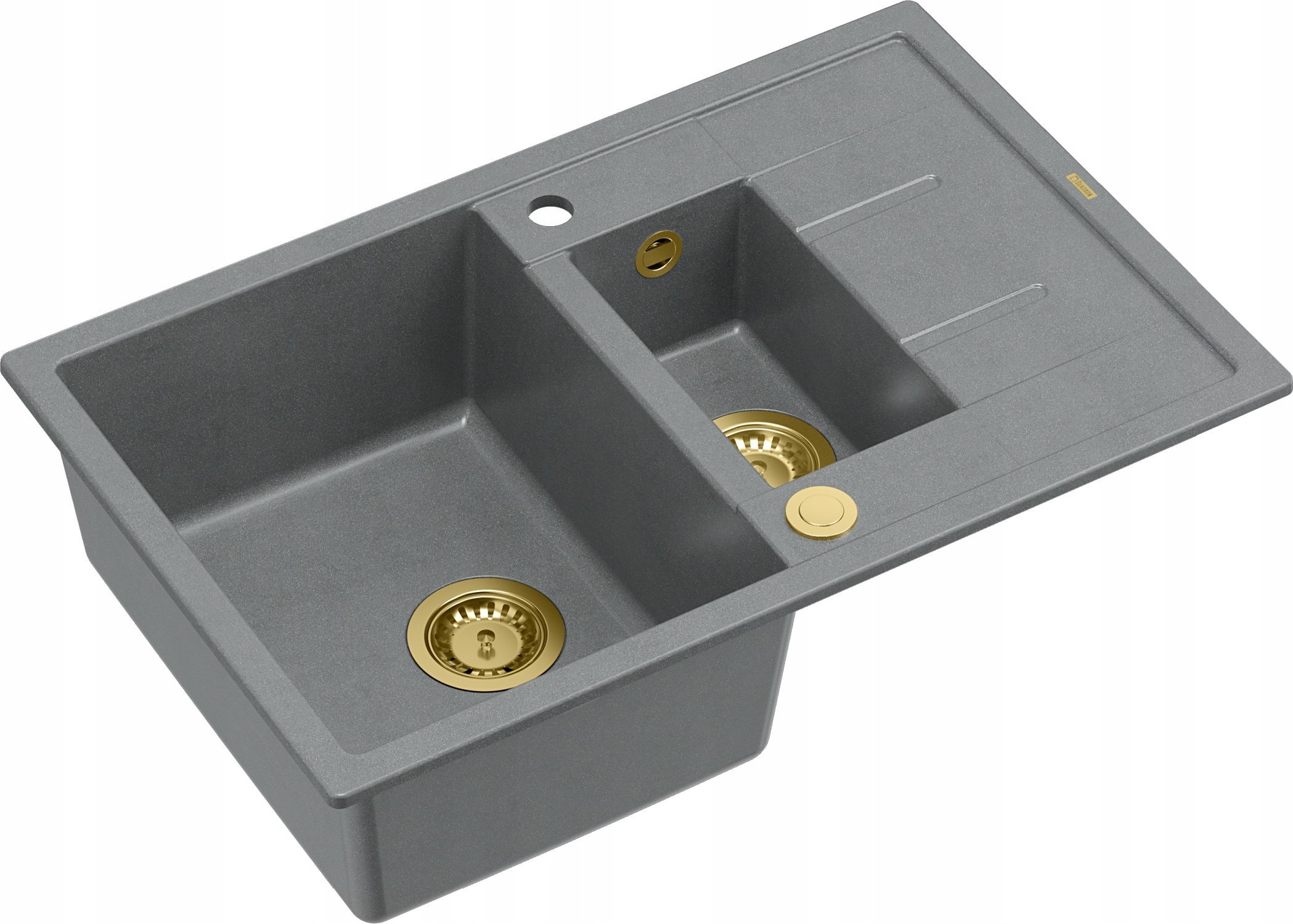 Zlewozmywak GraniteQ MORGAN 156 GraniteQ zlewozmywak silver stone z syfonem Push To Open okrągły 1,5-komorowy z/o / elementy złote