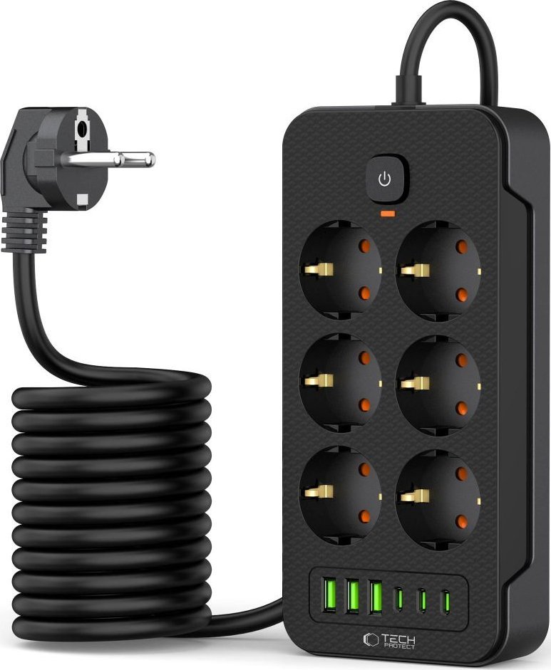 Listwa zasilająca Tech-Protect 6 gniazd 2 m czarna (5906302310586)