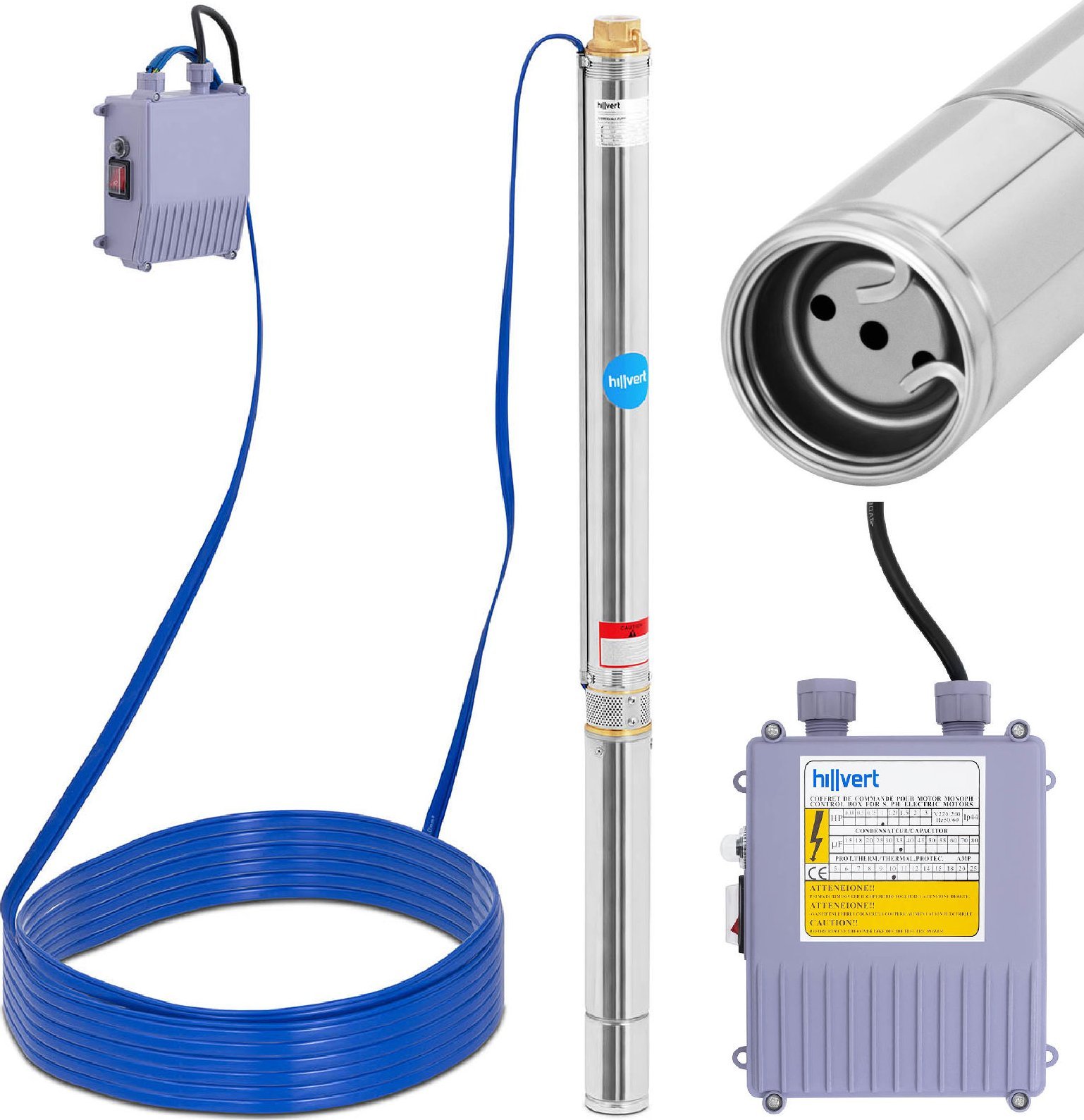 Hillvert Pompa głębinowa do studni głębinowej ze stali nierdzewnej 3780 l/godz. do 85 m Pompa głębinowa do studni głębinowej ze stali nierdzewnej 3780