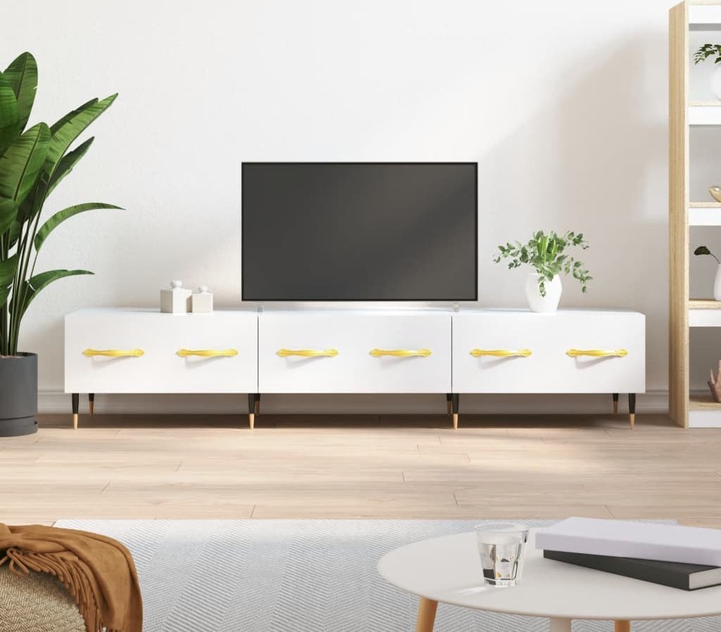 vidaXL Szafka pod TV, wysoki połysk, biała, 150x36x30 cm