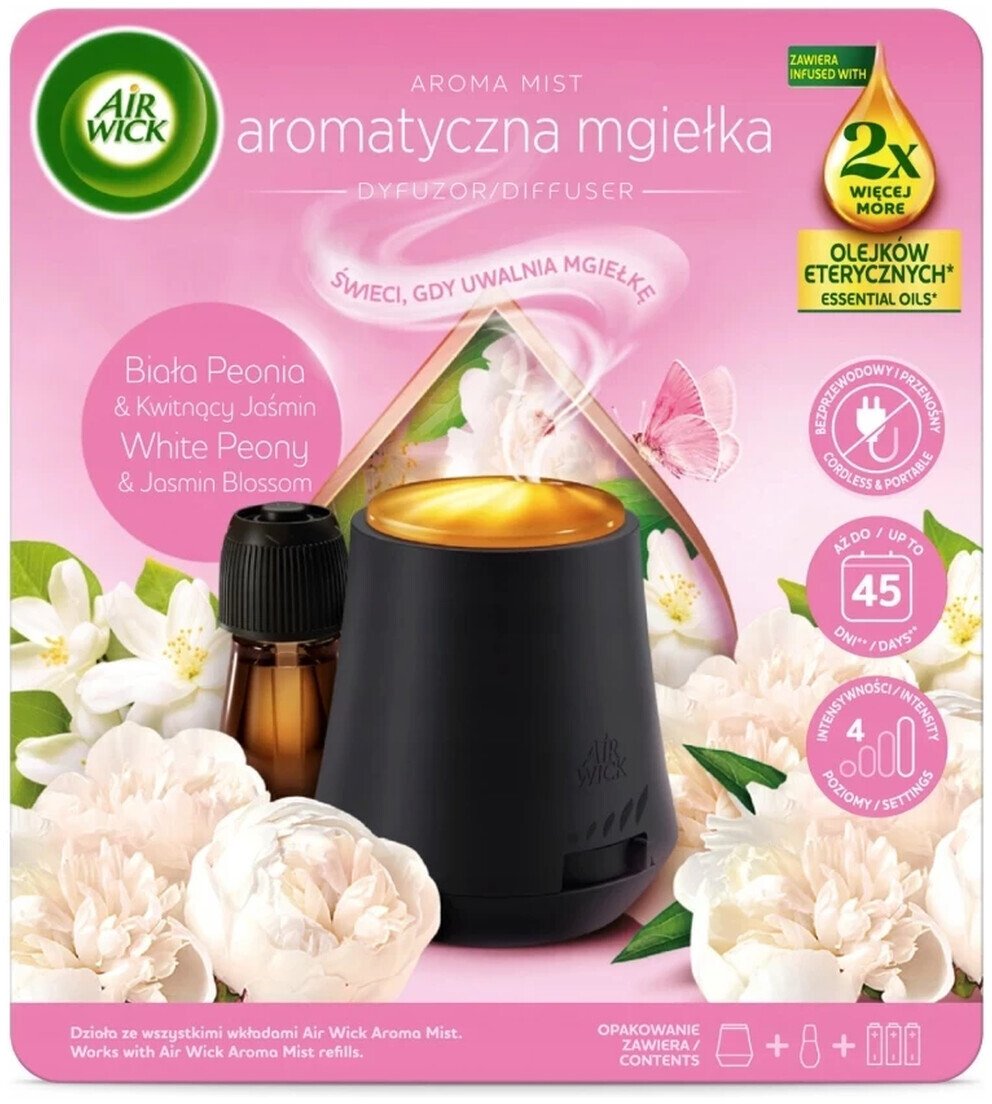 Air Wick Aroma Mist Mgiełka z olejkami komplet Biała Peonia & Kwitnący Jaśmin 20ml