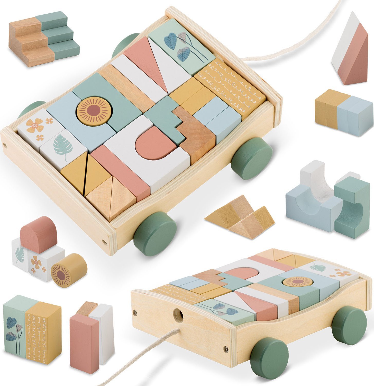 Drewniana zabawka do ciągnięcia z klockami NK-853 Nukido