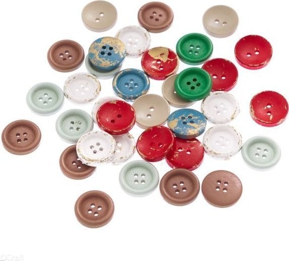 DP Craft DREWNIANE GUZIKI 2 CM, 35 SZT., MULTIKOLOR