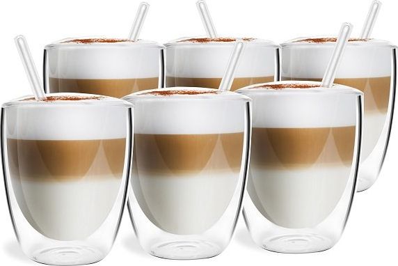Szklanki termiczne 320 ml + szklane słomki w zestawie Vialli Design 6szt