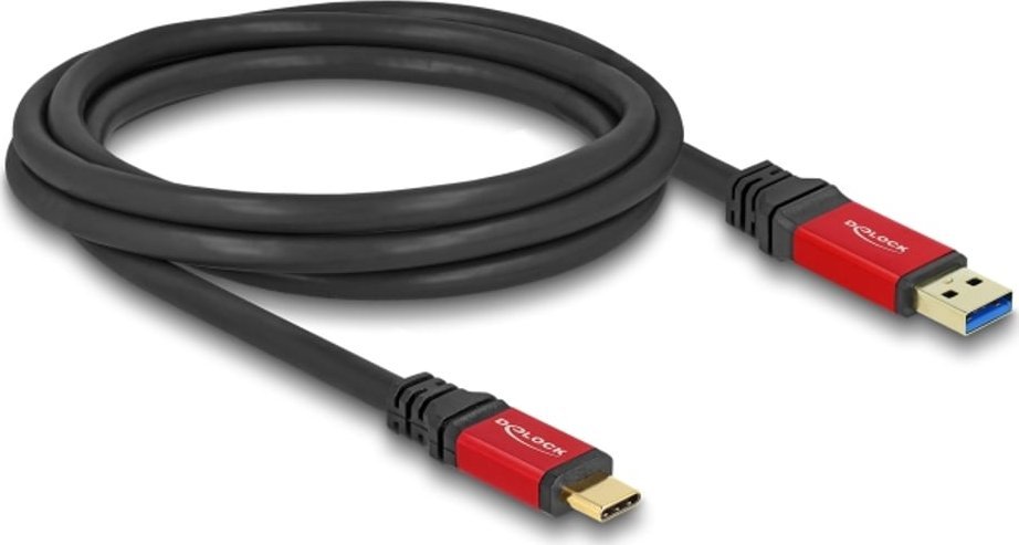 Kabel USB Delock USB-A - USB-C 2 m Czarno-czerwony (80618)