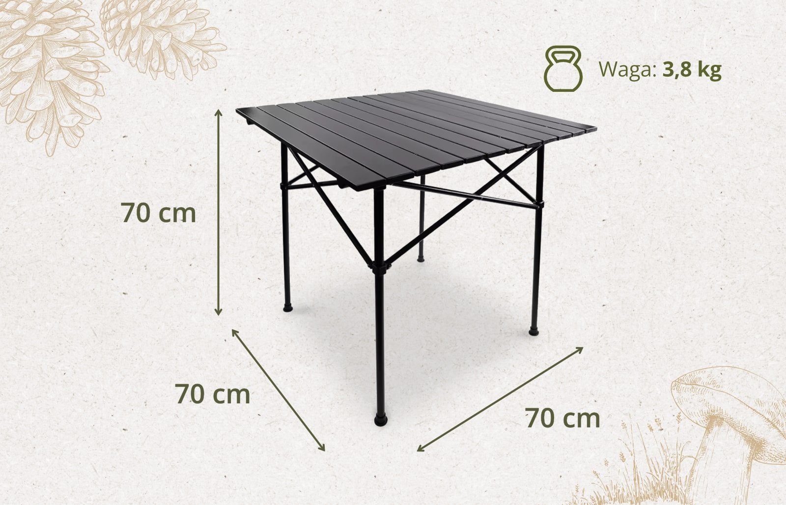 Offlander OFFLANDER SKŁADANY ALUMINIOWY STÓŁ KEMPINGOWY 70 x 70 CM