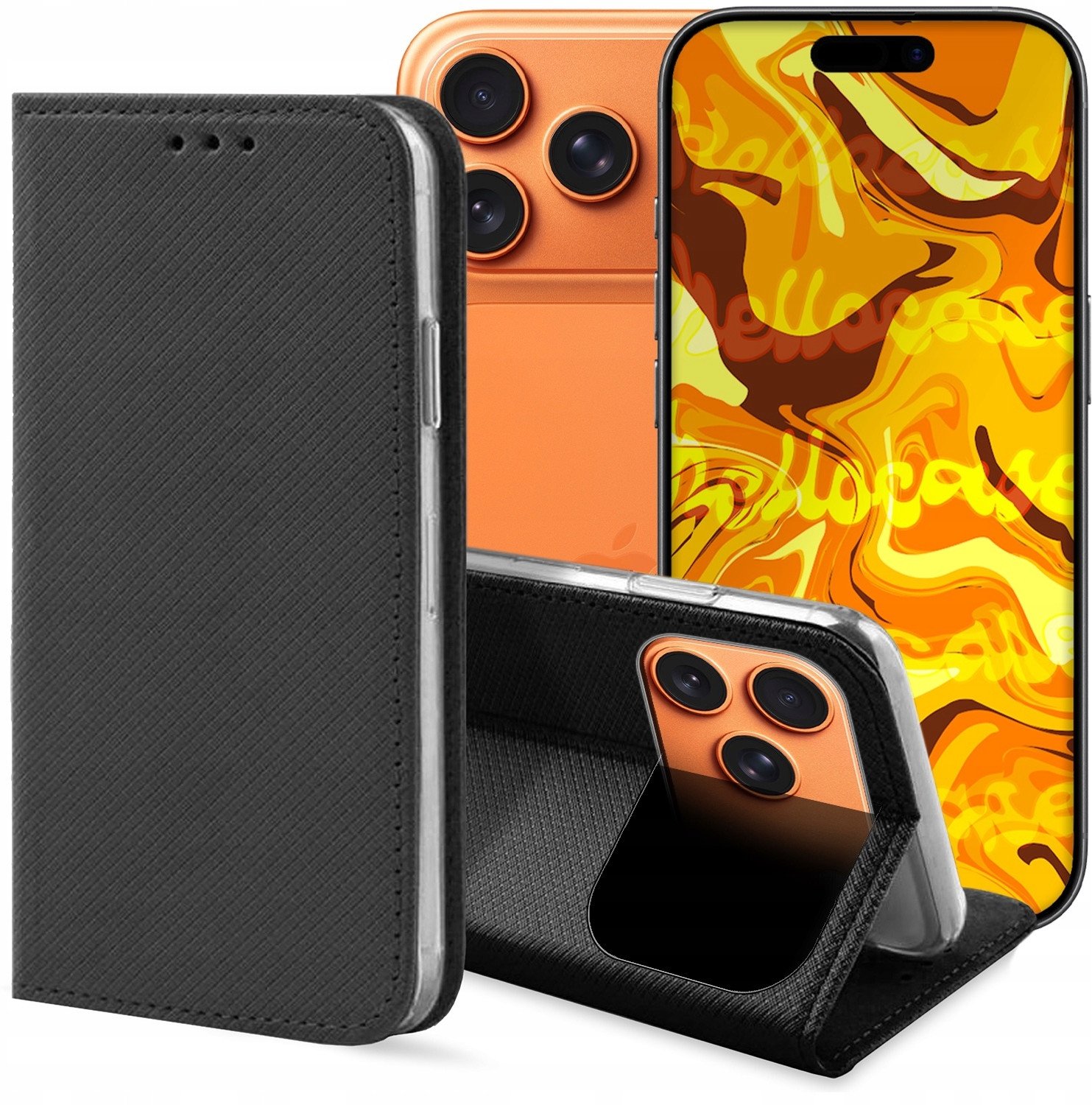 ETUI Z KLAPKĄ DO APPLE IPHONE 17 PRO MAX CZARNE ZAMYKANE MAGNETYCZNE KABURA