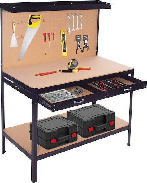 Springos Stół warsztatowy do garażu 120x60x155 cm z blatem roboczym i szufladą czarno-brązowy UNIWERSALNY
