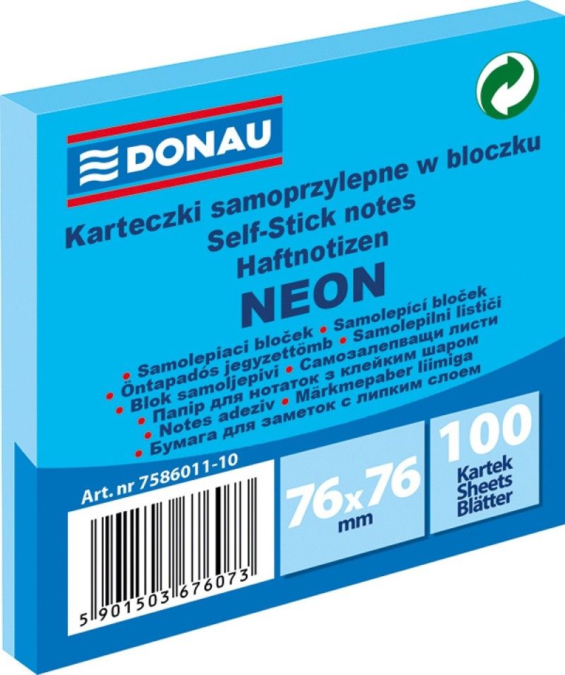 Donau BLOCZEK SAMOPRZYLEPNY, DONAU, 76X76MM, 100K, NEON NIEBIESKI 7586011-10