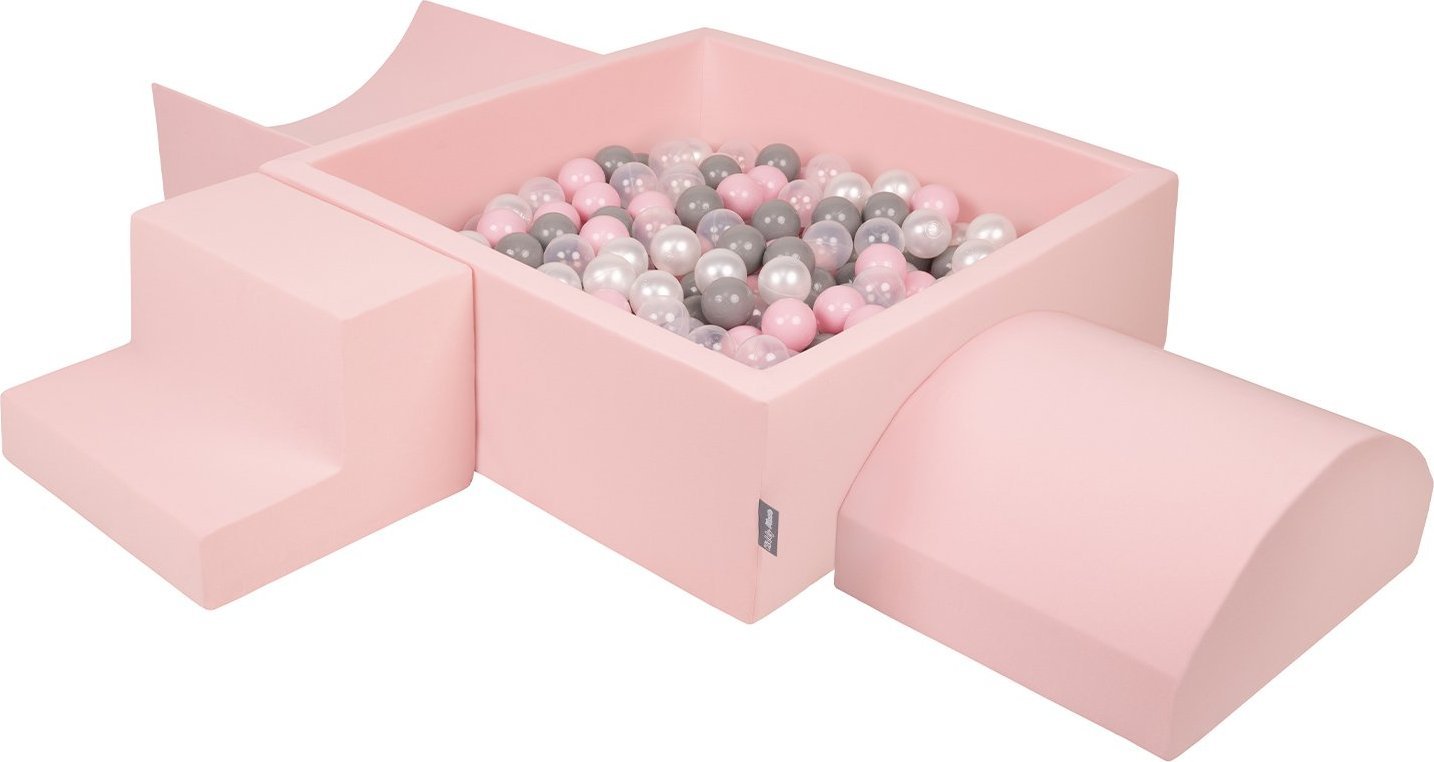 KiddyMoon KiddyMoon Piankowy plac zabaw PPZP-KW30D-134 z piłeczkami różowy: perła-szary-transparent-pudrowy róż basen 300/rampa L/półwałek L/schodek Z