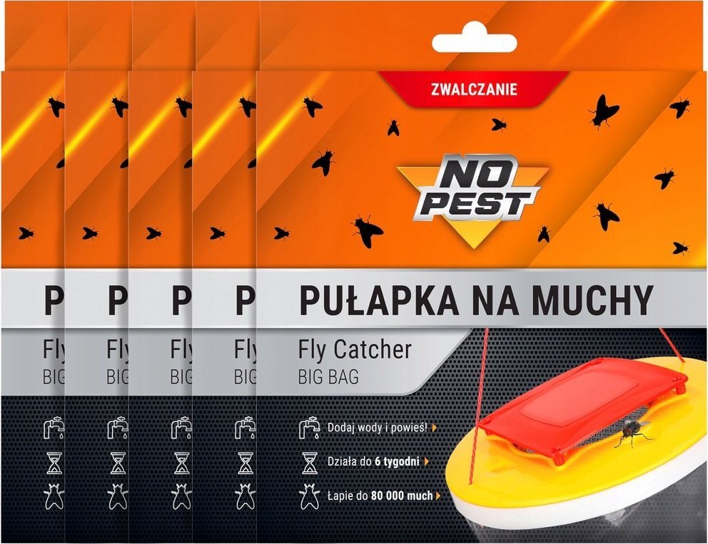 NO PEST 5x Pułapka na Muchy Pułapka Lep Środek Sposób Worek na Muchy Muszki Meszki Komary Owady