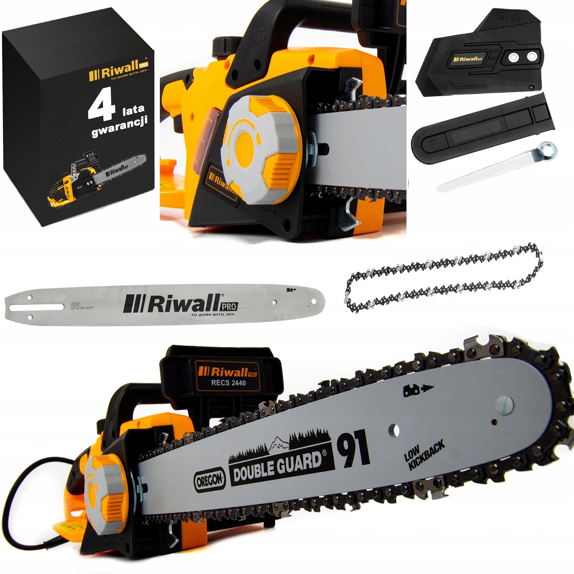 ANTYODBICIOWA Pilarka Piła Elektryczna Łańcuchowa DO DREWNA RIWALL RECS2440
