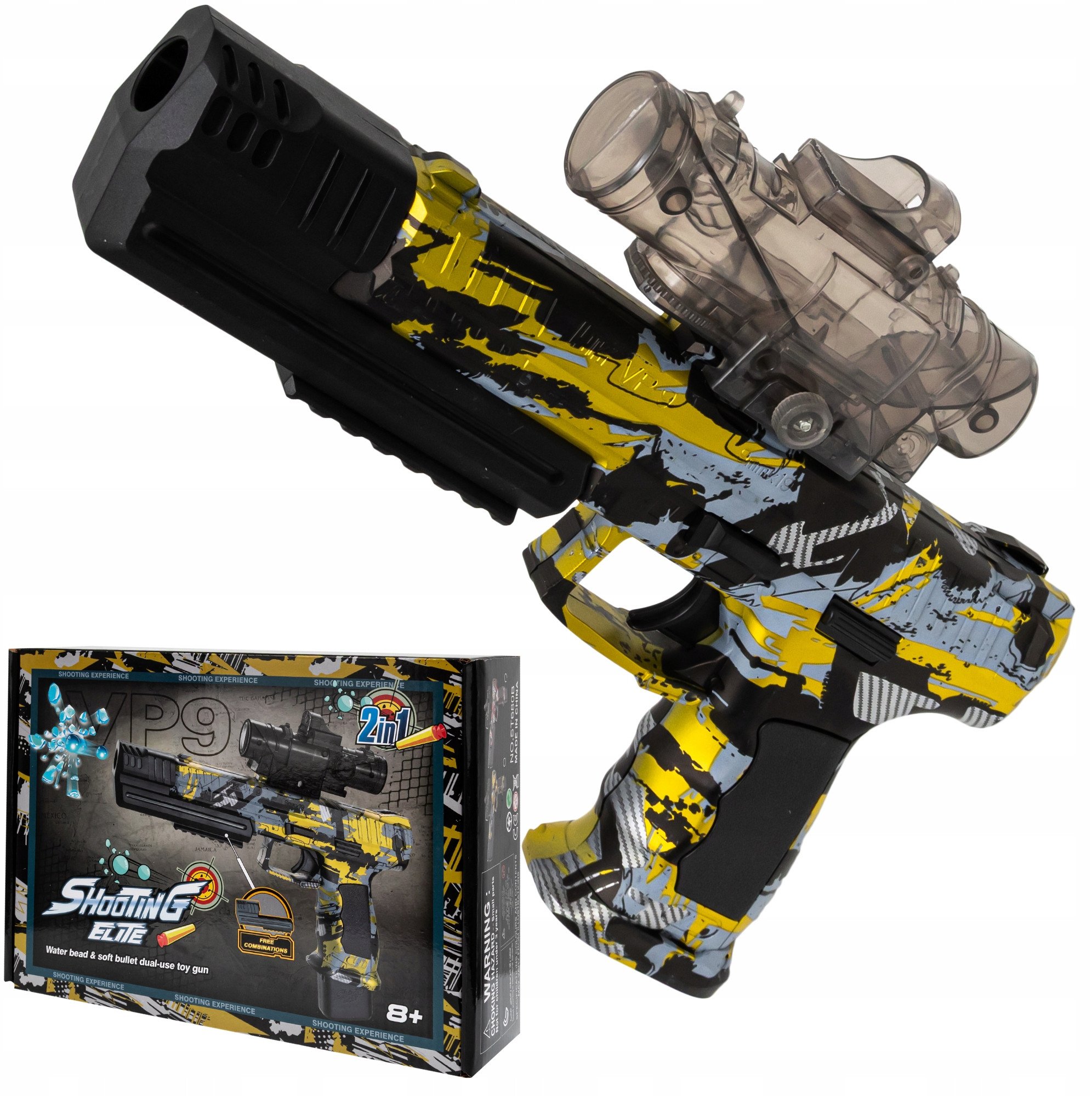 Pistolet Automatyczny Na Kulki Żelowe Pianki 2W1 Automat Karabin 500 Kulek