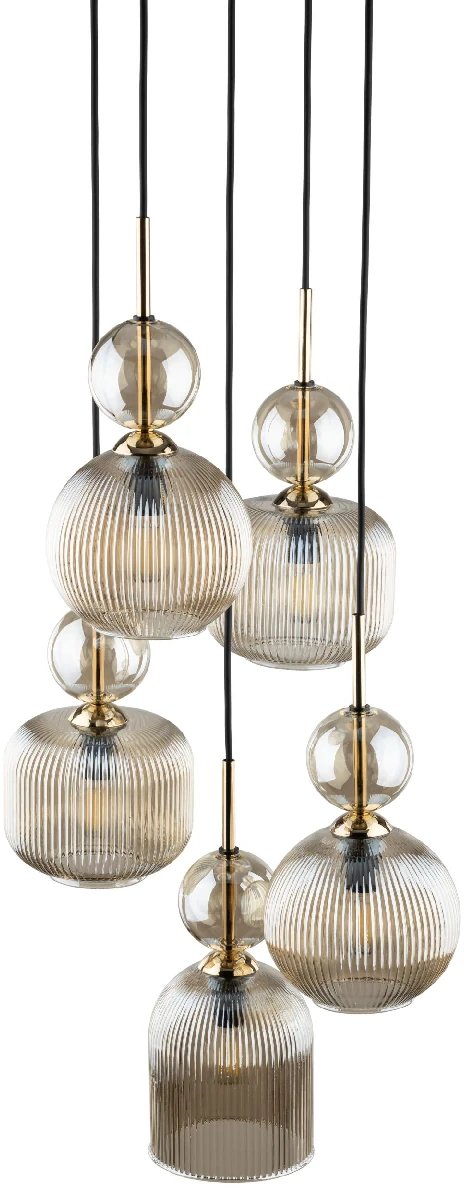 Szklany żyrandol nad stół Sophia Cognac 11043 ryflowany bursztynowy