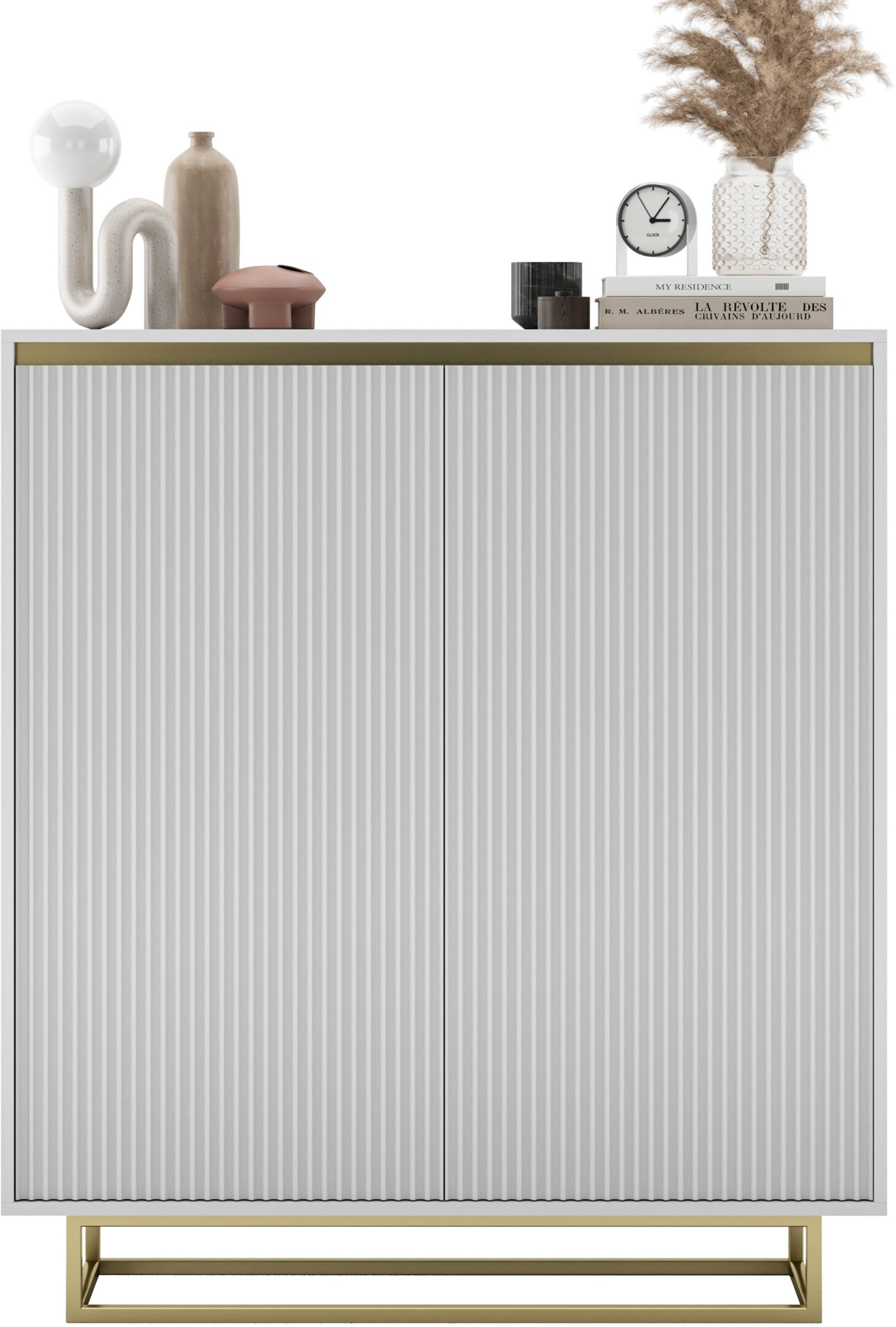 Komoda RTV SELENE Glamour Biały Mat Ryflowane fronty metalowa rama 110,8 cm