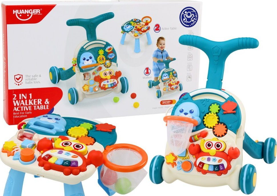 LeanToys Chodzik Pchacz Edukacyjny Stolik 2w1 Panel Interaktywny Niebieski