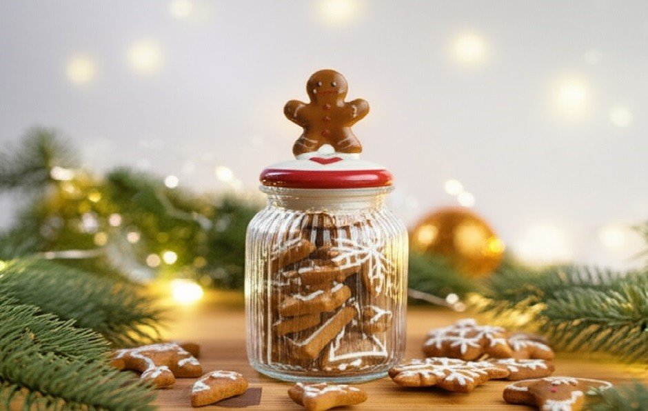 Pojemnik na ciastka szklany Piernikowe ciasteczko 21 cm