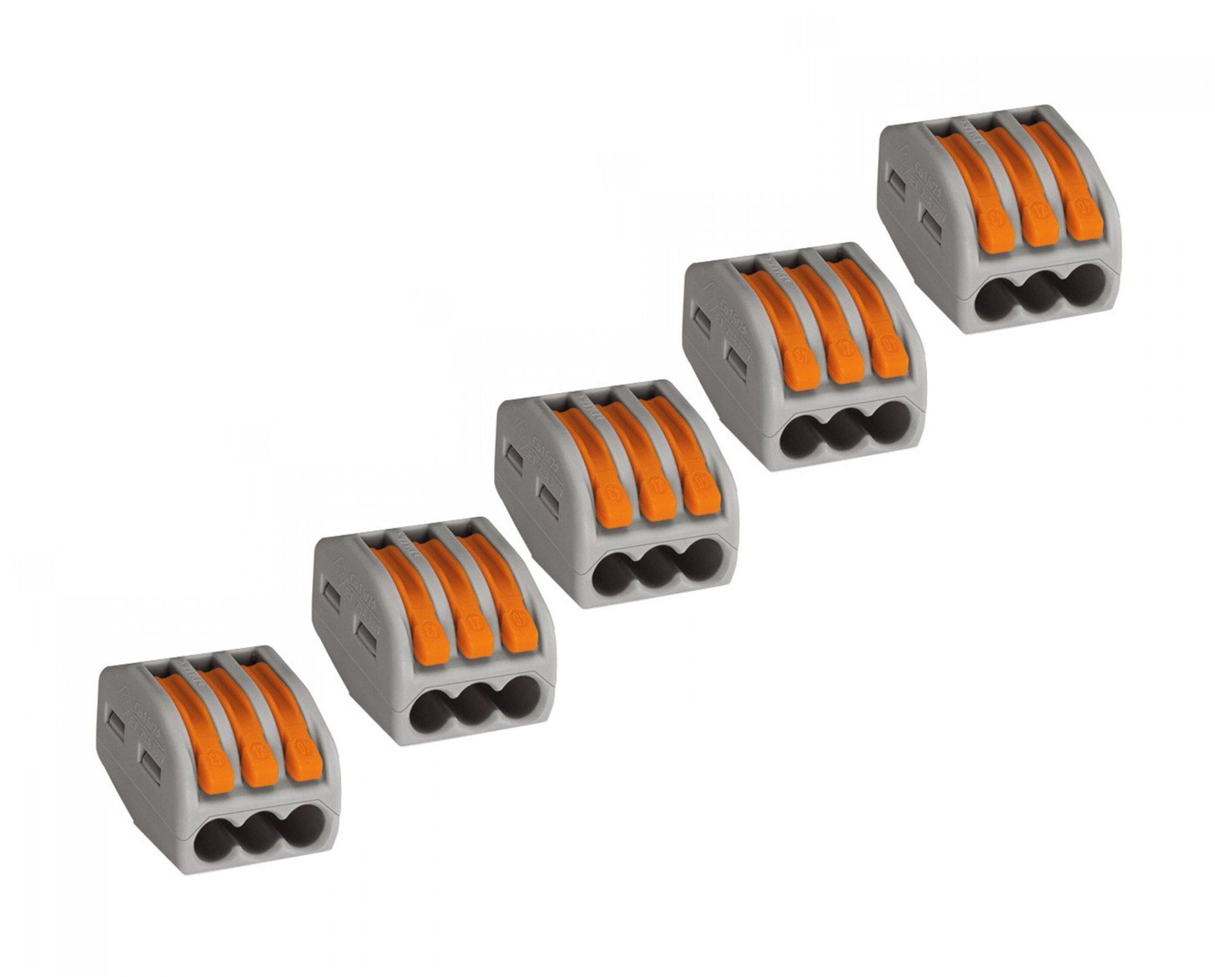 Szybkozłączka sprężynowa uniwersalna z dzwigienkami 3-torowa do przewodów 24669 /5szt./