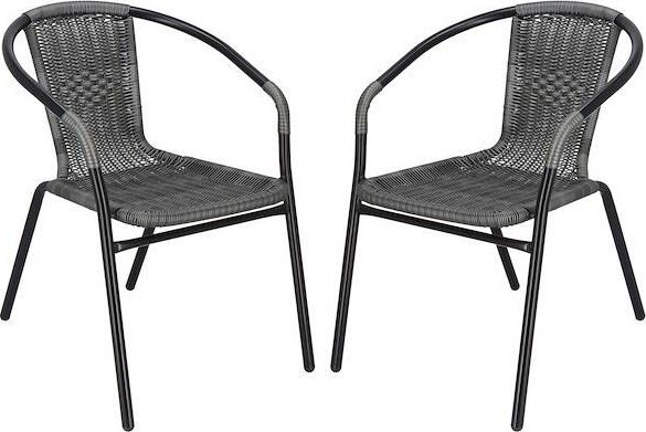 Springos Krzesło ogrodowe 2 szt. plecione na taras metalowe szare zestaw mix UNIWERSALNY