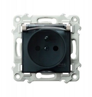 SZAFIR Gniazdo bryzgoszczelne z uziemieniem IP-44 z przesłonami wieczko przezroczyste kaszmirowy beż GPH-1ZZP/m/83/d