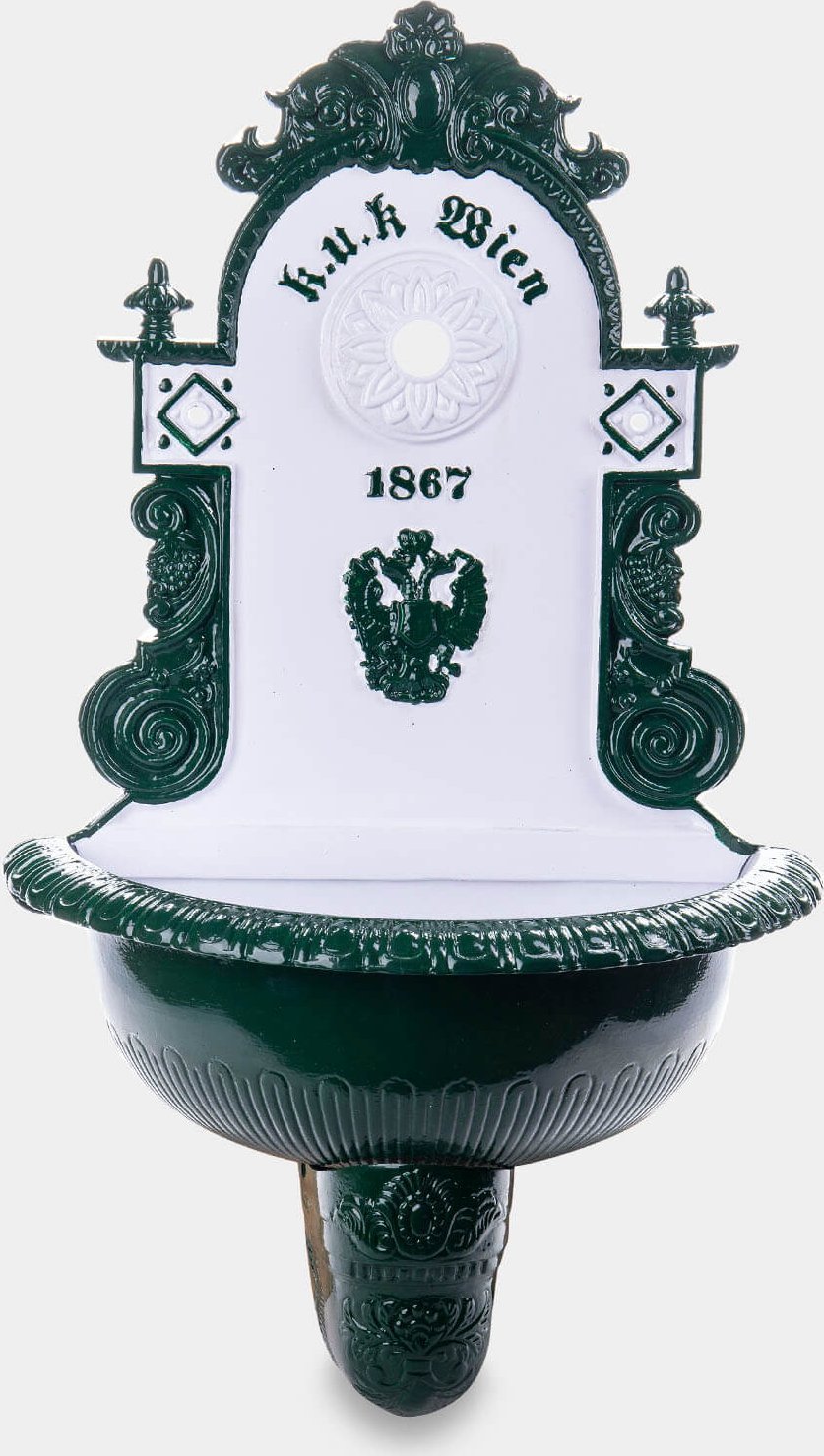 rzezbyzbrazu Zlew Ogrodowy Wylewka Ścienna z Mosiężnym Kranem Zielono-Biały z Dekorem