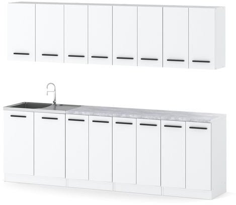 Meble Kuchenne Białe Z Drewnem Komplet Vero 2.6m Kuchnia Pojemna Modułowa