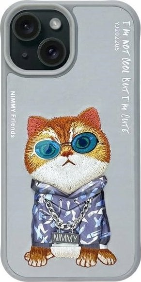 Nimmy iPhone 15 6.1" case gray/gray Glasses Cool Cat