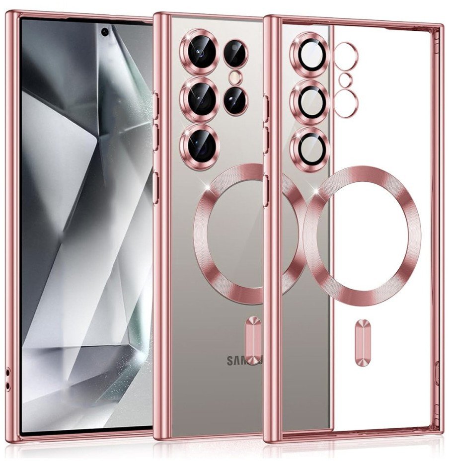 Etui Supero magnetyczne tpuplating do Galaxy S23 Ultra, przezroczysto-jasnoróżowe