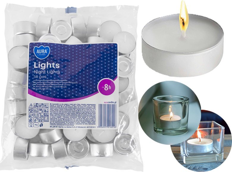 AURA Świece Lights Night 8h 50 szt. p30-50