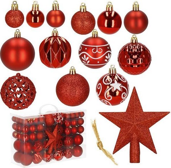 Springos Bombki choinkowe 101 szt. ozdoby świąteczne zestaw z gwiazdą czerwone UNIWERSALNY