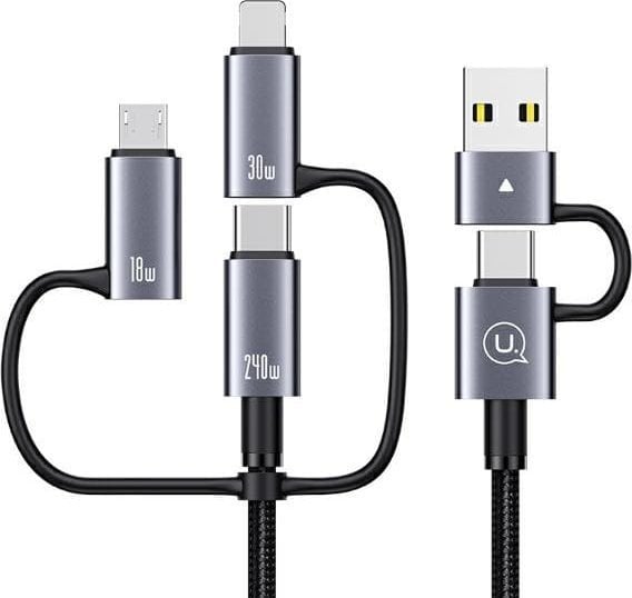 Kabel USB Usams USB-A + USB-C - USB-C + microUSB + Lightning 2 m Szary