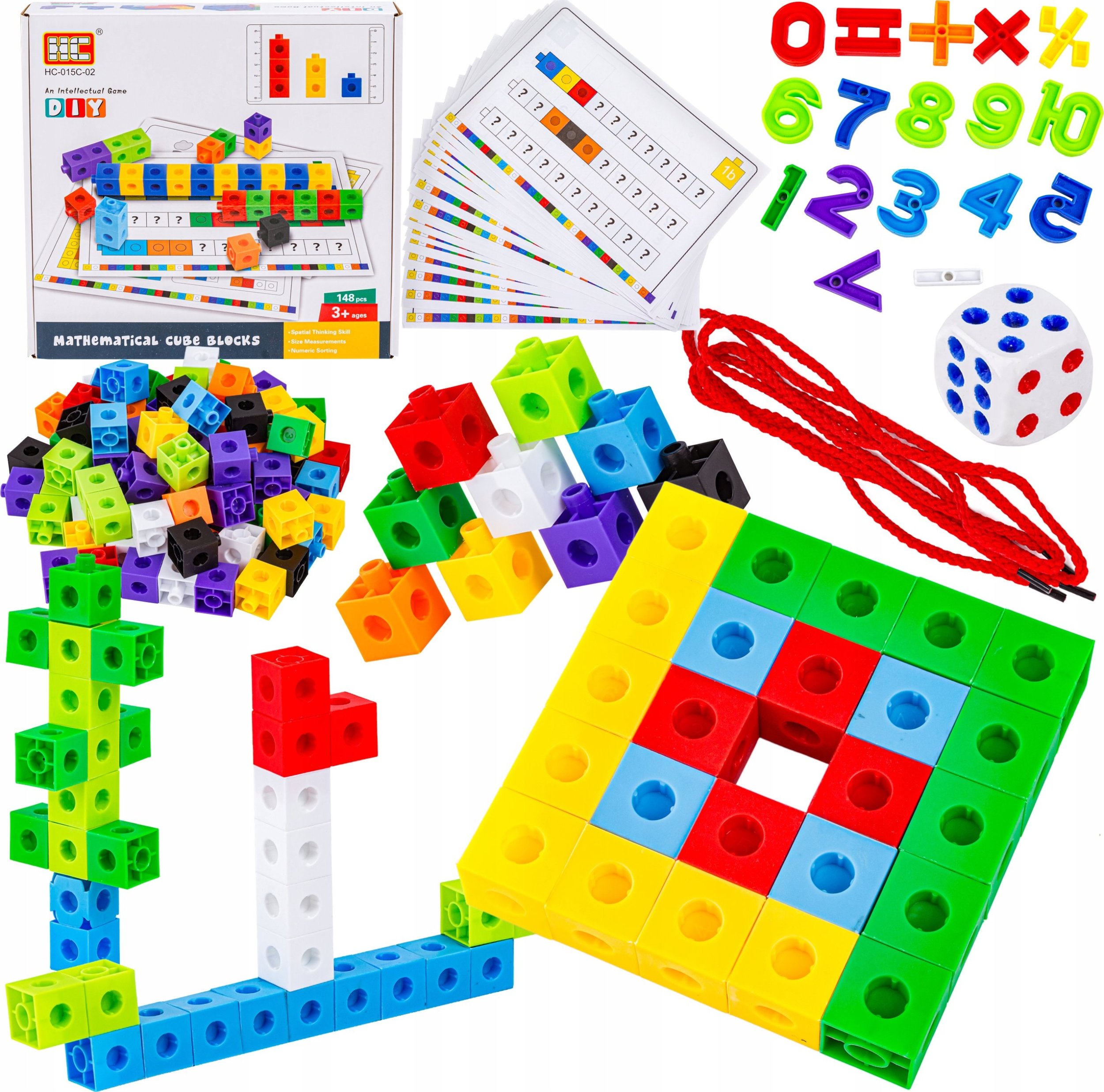 Klocki, Układanka + Karty Gra Logiczna, Nauka Liczenia I Matematyki,