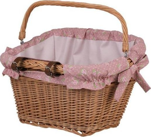 WickerPL Wiklinowy Kosz na Rower Kosz Rowerowy z Paskami Skórzanymi i Obszyciem 46x34 H23/28 cm