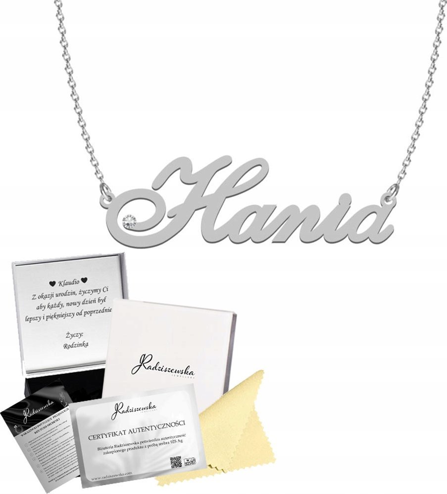 Radziszewska Jewellery Naszyjnik Srebrny z imieniem HANIA Łańcuszek SREBRO 925 Prezent Dedykacja