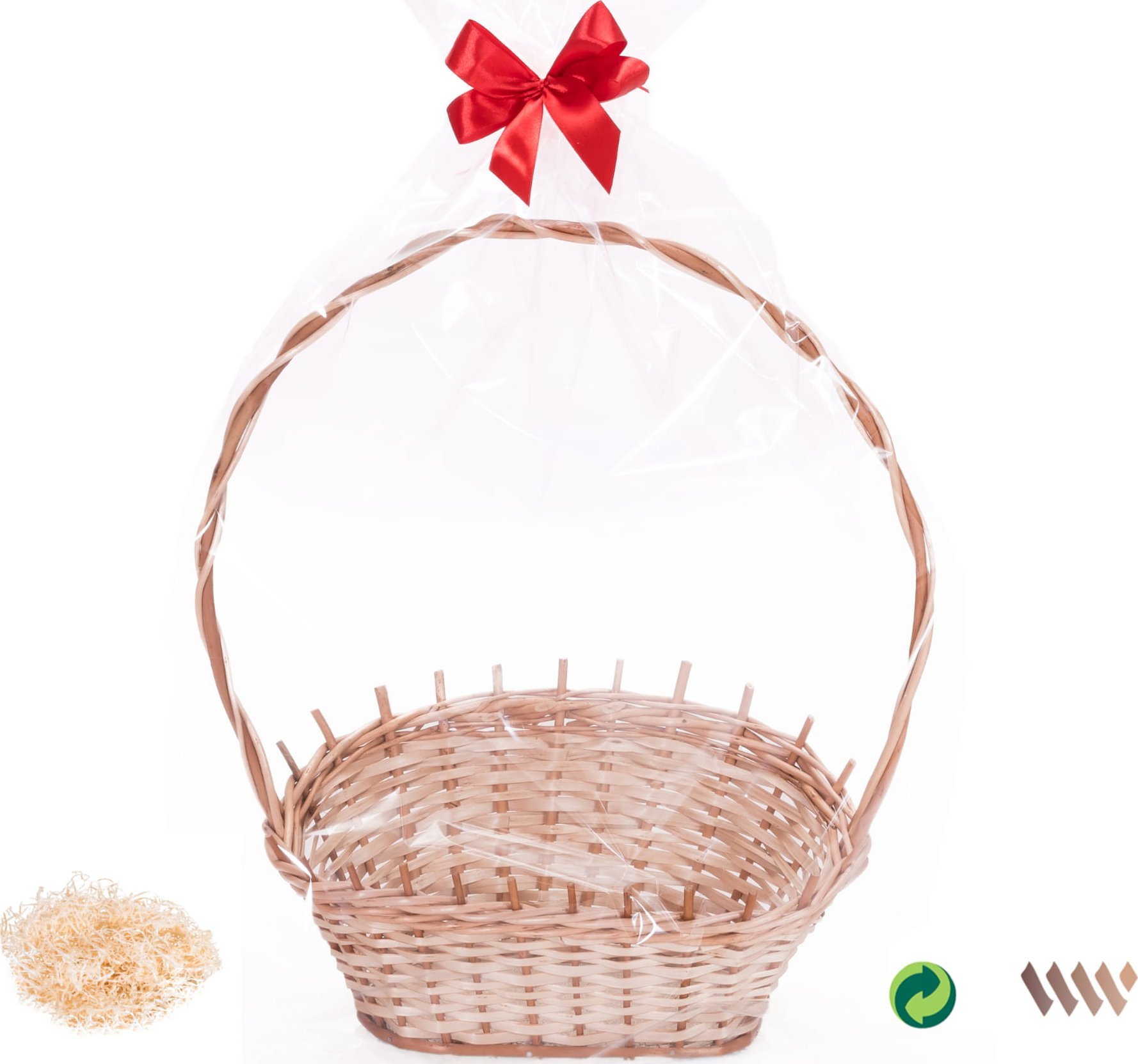 Wiklinowy Świat Wiklinowy kosz prezentowy na kwiaty prezenty na prezent z pięknymi kokardami celofan folia