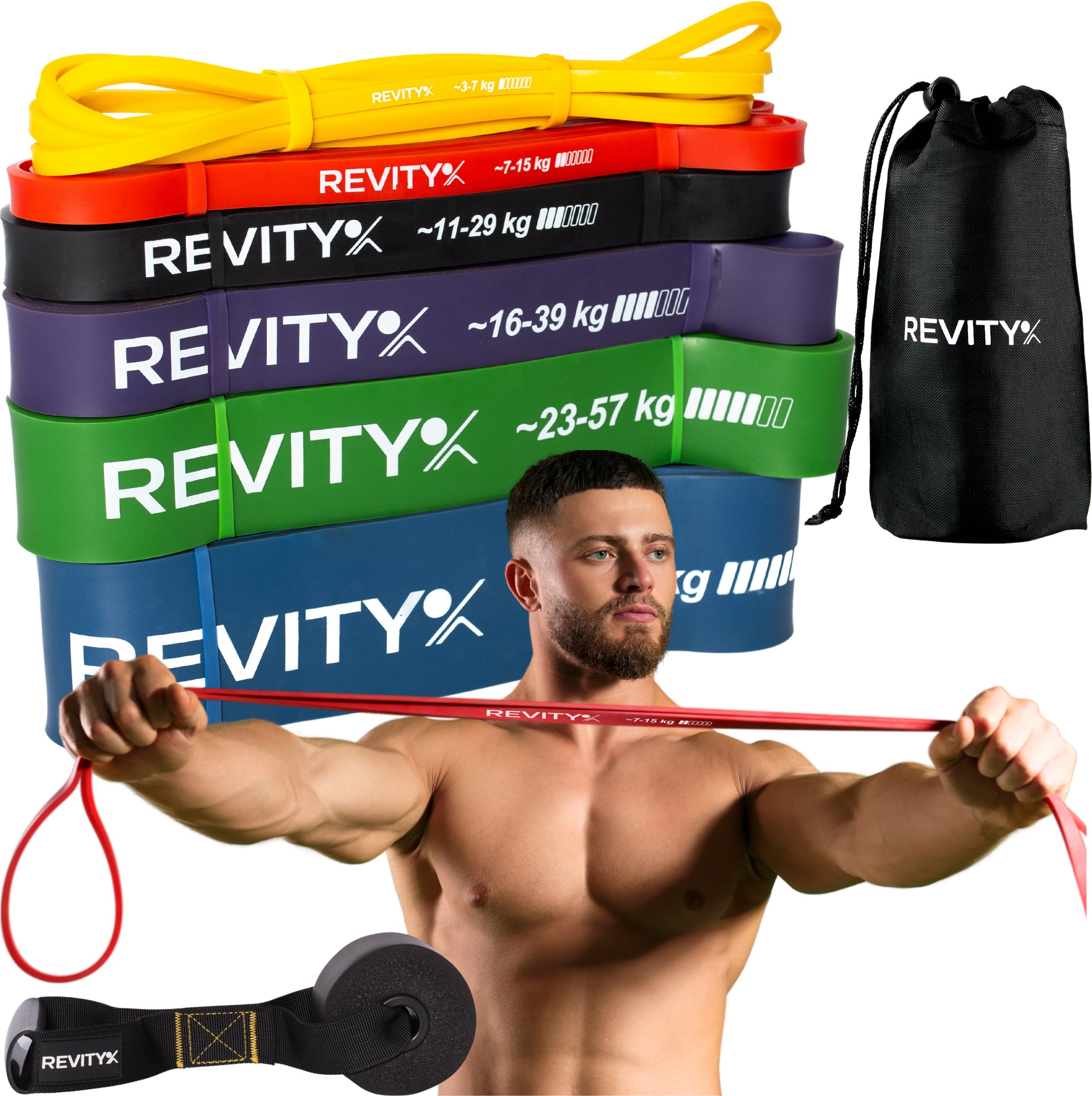 Revity Gumy do ćwiczeń oporowe Power Bands zestaw 6 sztuk 3-79 kg