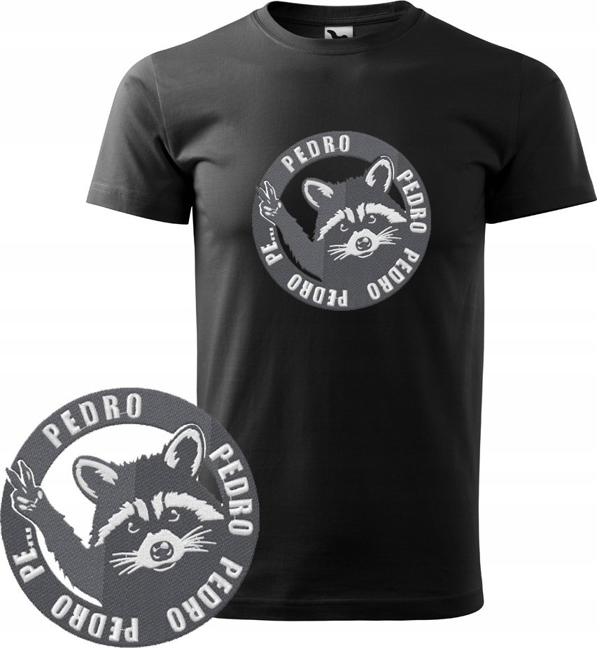 KOSZULKA MĘSKA SZOP PEDRO CZARNA L KRÓTKI RĘKAW HAFT PREZENT BAWEŁNA 100%