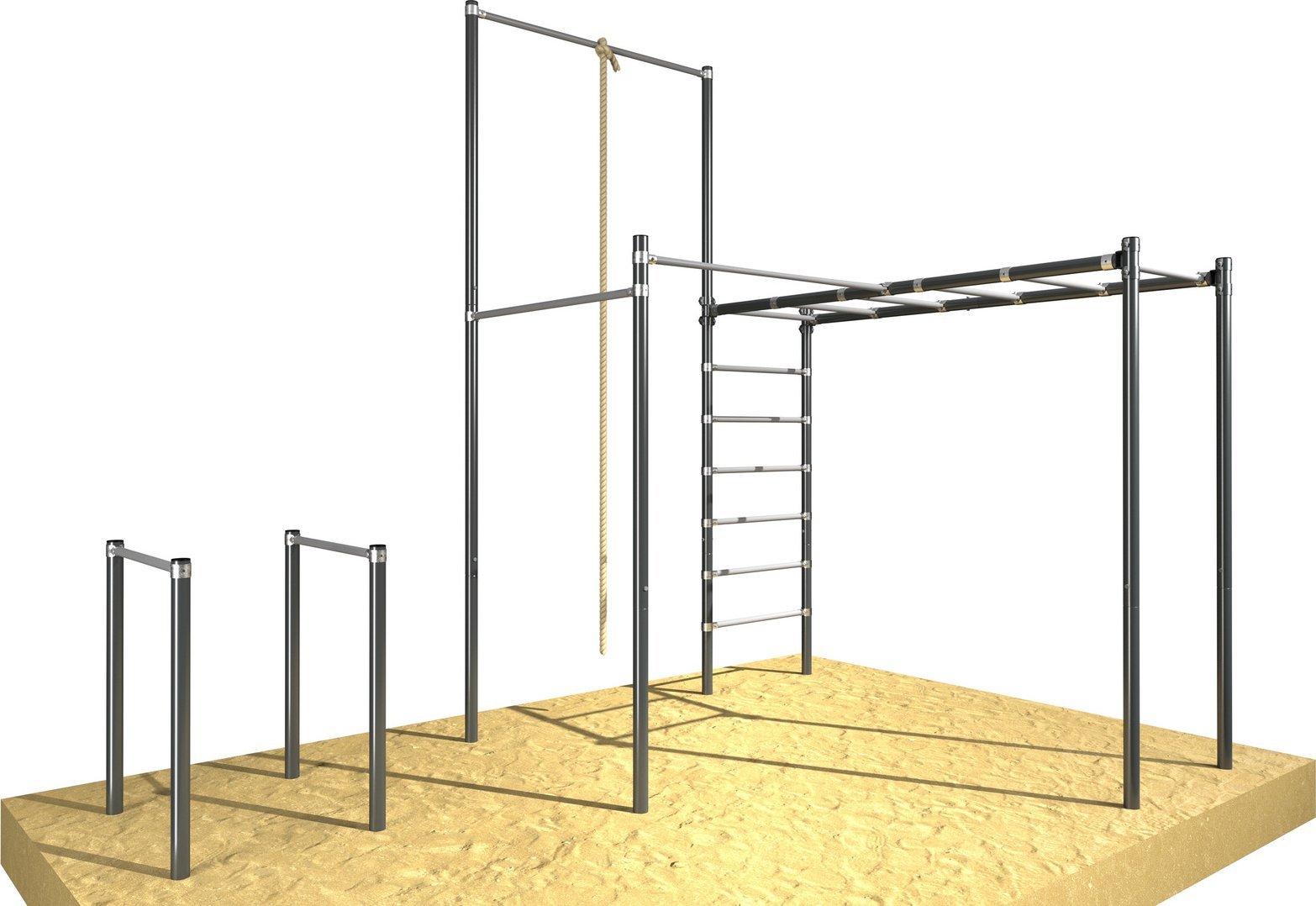 Drabinka gimnastyczna ogrodowa z drążkiem, poręczami i liną OCYNK Street workout UNDERFIT UF11683