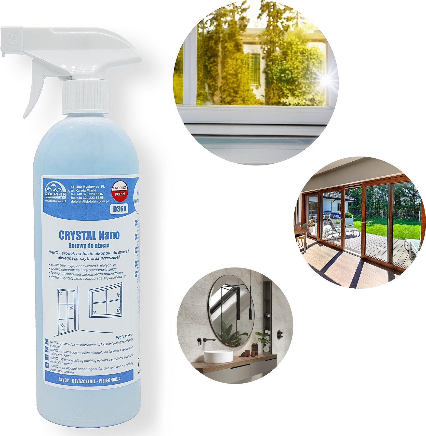 Dolphin CRYSTAL NANO PŁYN DO PIELĘGNACJI I MYCIA POWIERZCHNI SZKLANYCH LUSTER SZYB