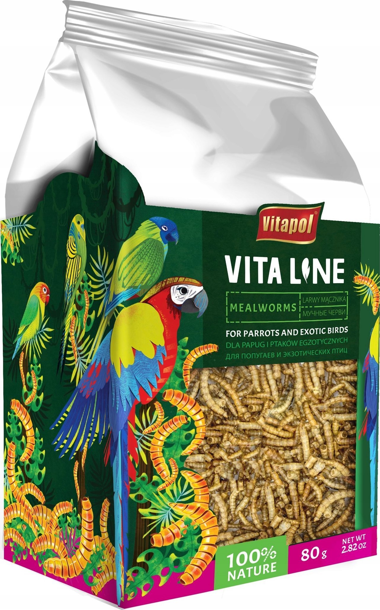 Vitapol Vitaline Larwy mącznika dla papug i ptaków egzotycznych 80g, 4szt/disp