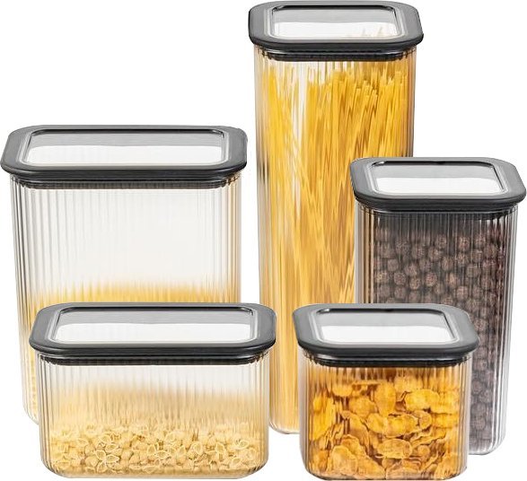 AgdExpert ZESTAW PIĘCIU POJEMNIKÓW KUCHENNYCH NA PRODUKTY SYPKIE BRANQ NEROLI