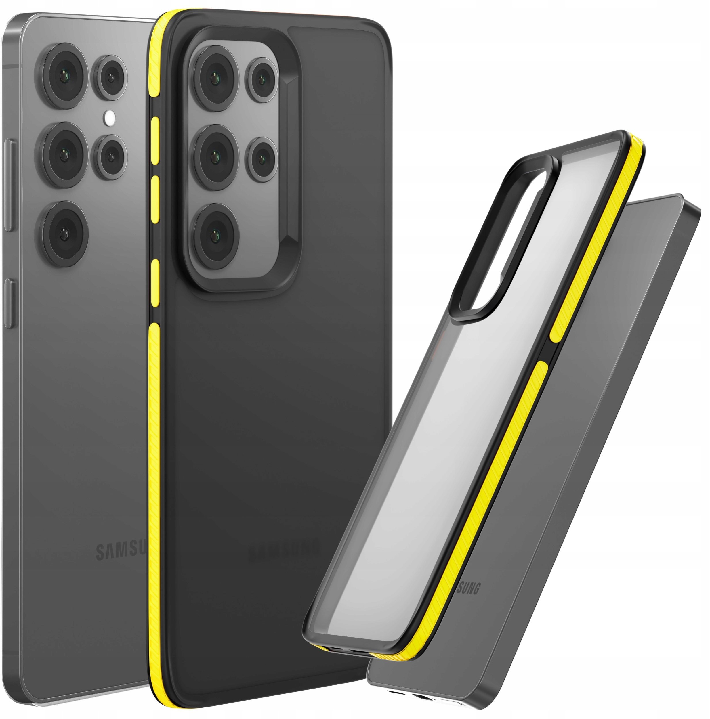 Etui Do Samsung Galaxy S25 Ultra (Matowe, Żółta Ramka, Bumper, Ochronne)