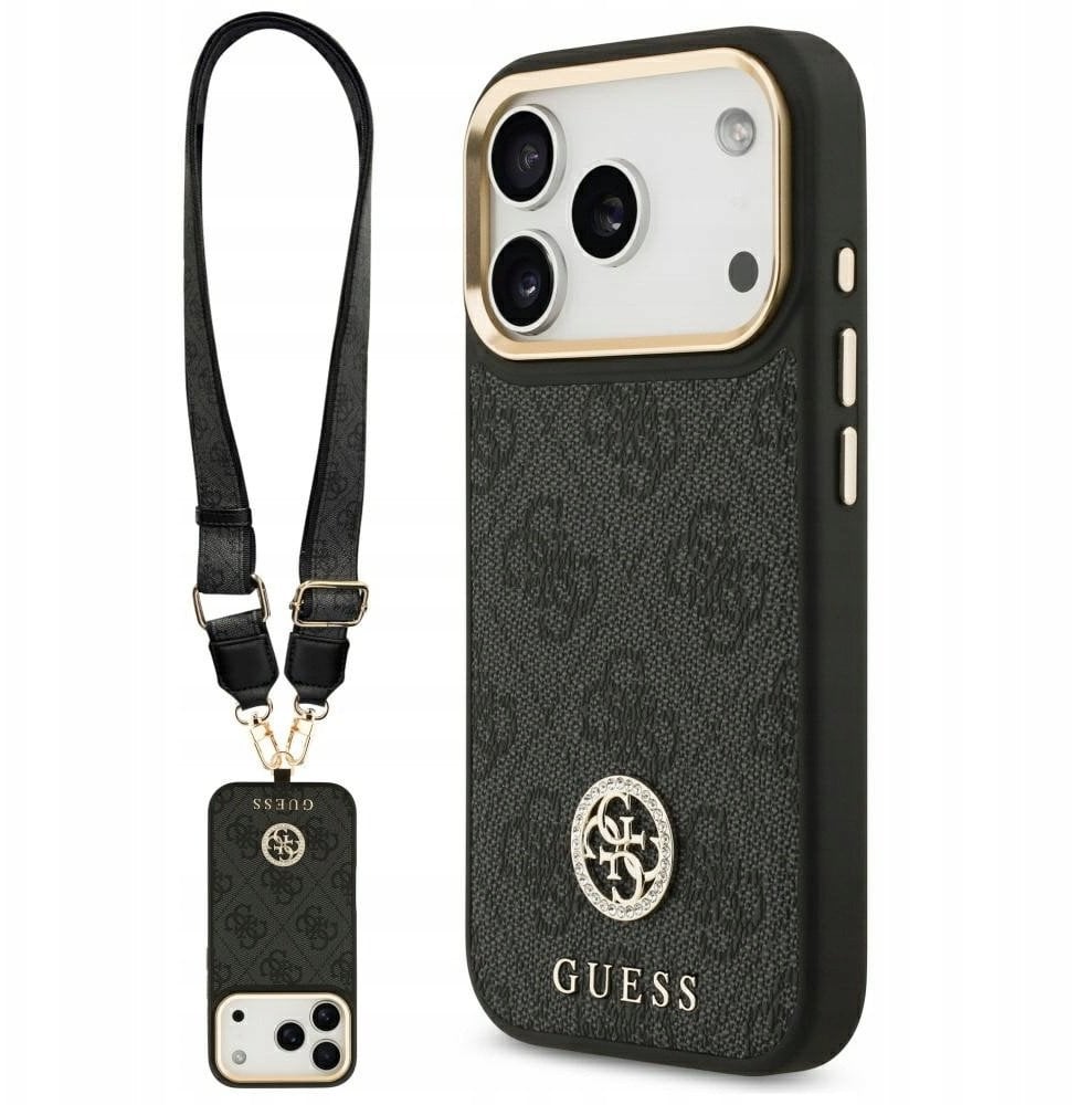 Etui Guess 4G Strass Logo & Big Strap Metal Buttons MagSafe do iPhone 17 Pro czarny