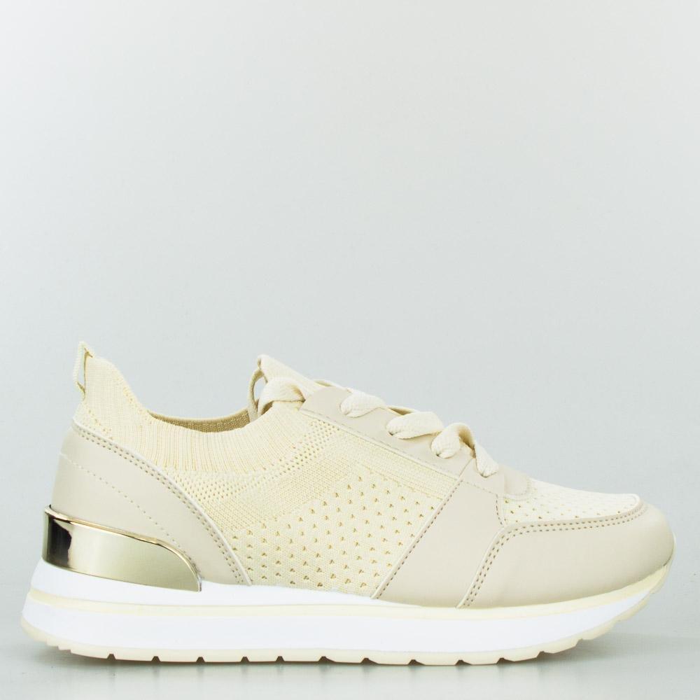 Estetino Sneakersy tekstylne sportowe z lustrzaną wstawką beżowe-36