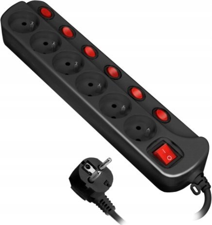 Listwa zasilająca Orno 6 gniazd 1.5 m czarna (OR-AE-13162/B/1,5M)