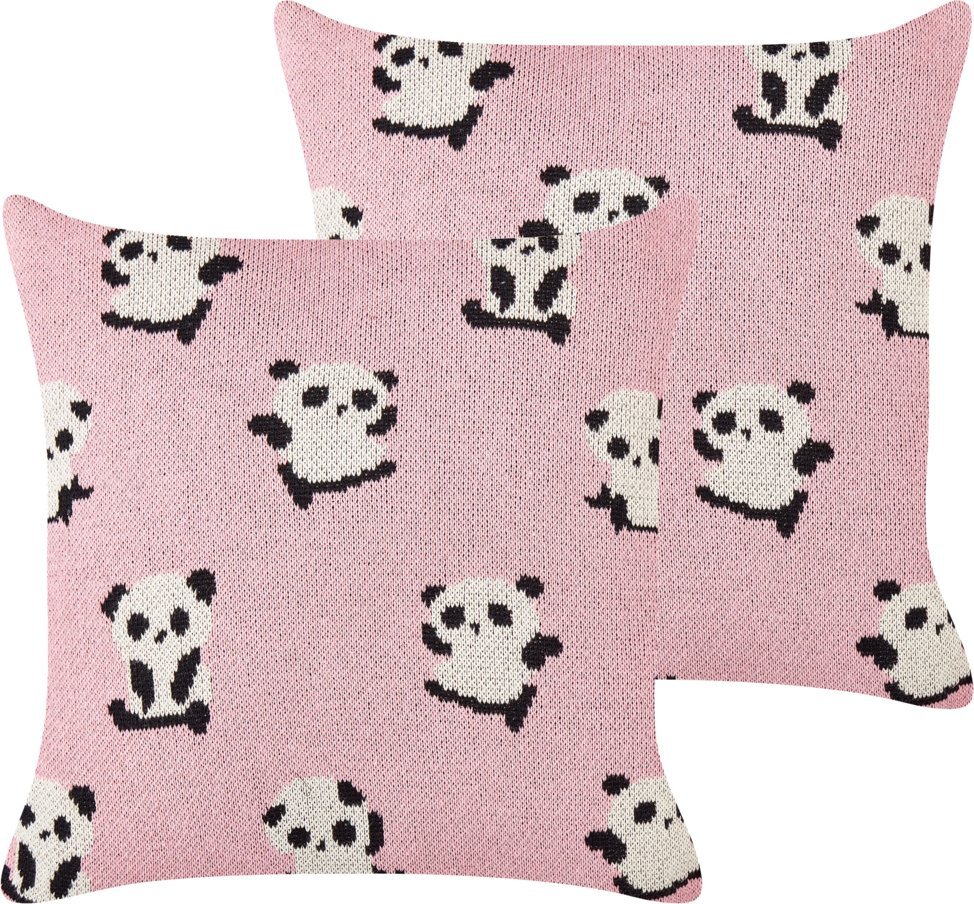 Beliani 2 poduszki dla dzieci bawełniane w pandy 45 x 45 cm różowe TALOKAN