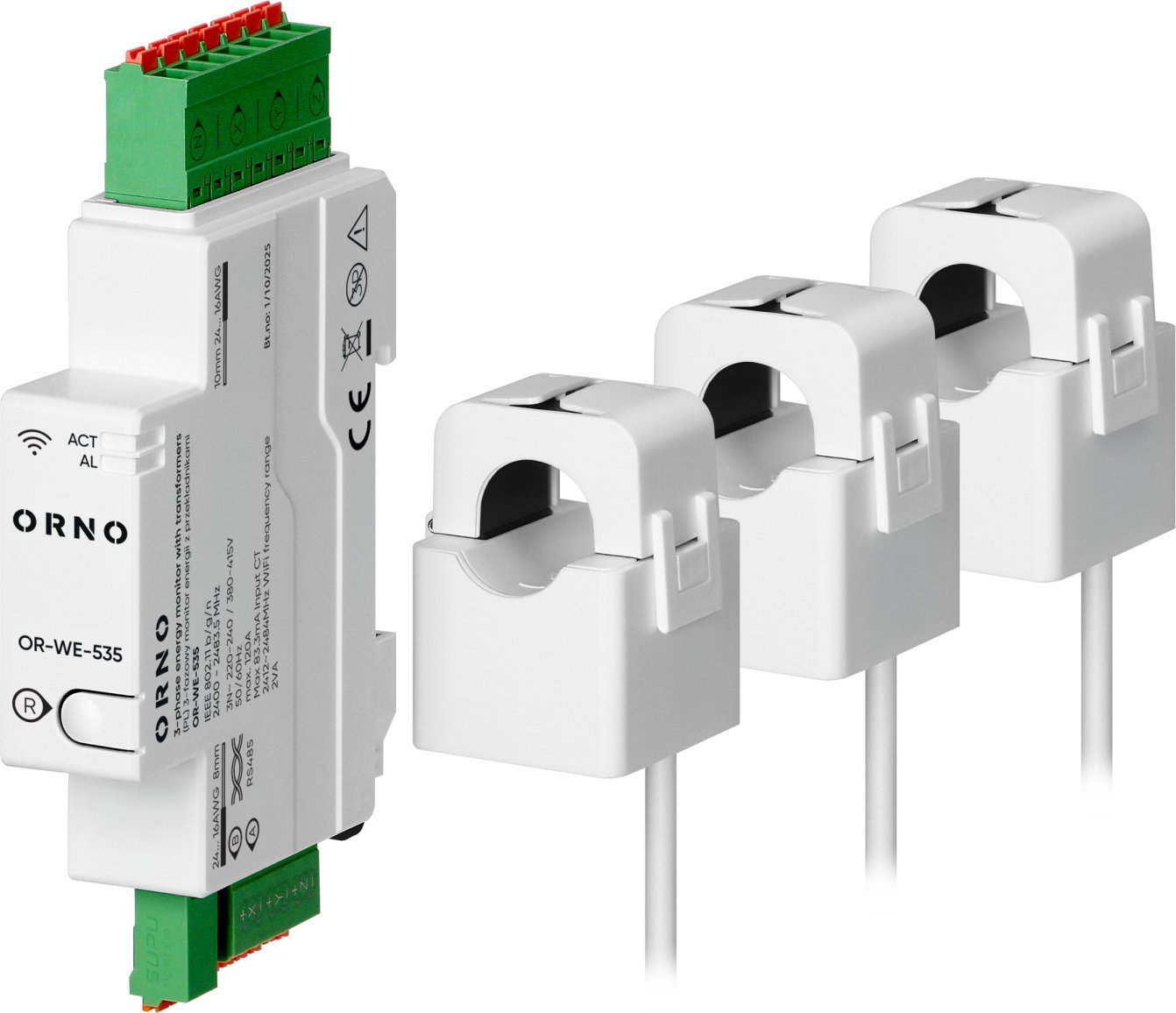 3-fazowy monitor energii z przekładnikami 120A, 230/400V, TUYA SMART Wi-Fi