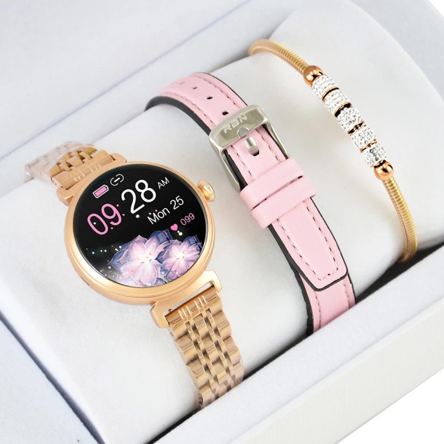Zestaw damski zegarek SMARTWATCH Rubicon RNCF21 AMOLED rosegold + bransoletka