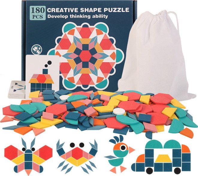 Pan i Pani Gadżet Drewniane Puzzle Do Układania Klocki Tangram Zestaw Montessori Woreczek